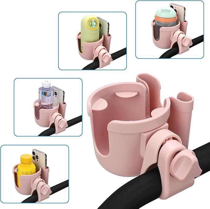 Accmor Stroller Cup Holder with Hook, Bike Cup Holder, Universal Cup Holder for Uppababy Nuna Doona Strollers, 2-in-1 Cup Phone Holder for Stroller Bike Wheelchair Walker Accessory