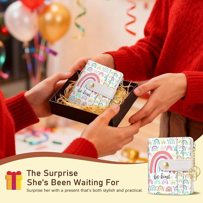 Jogjam Rainbow Be Kind Rfid Women Wallet, Small Slim Thin Credit Card Wallet, PU Leather Bifold Cash Zipper Coin Pocket ID Window for Female Ladies Teen Girls Girly