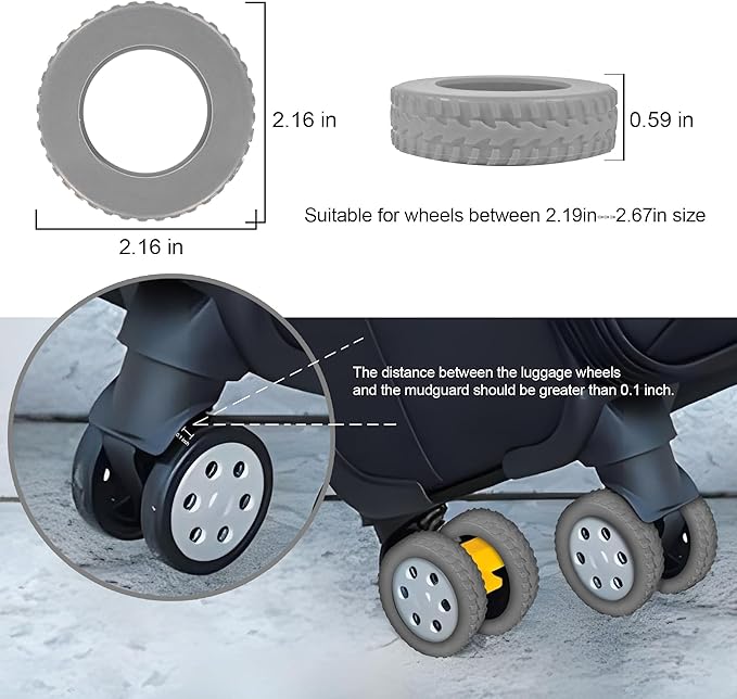 (8 Pack) Silicone Luggage Wheel Covers for 8-Spinner Wheel Suitcases, Mute & Shock Absorption Protector, Wear-Resistant & Noise-Reducing, Perfect for Travel (Grey)