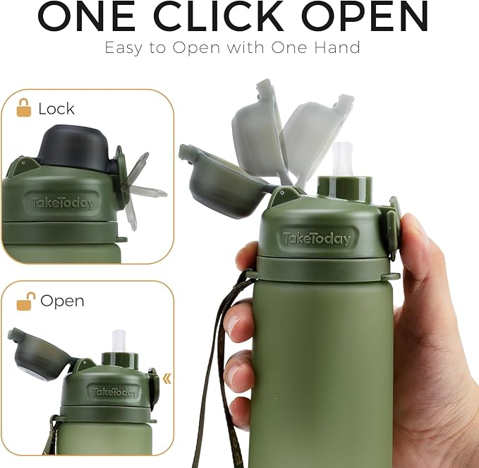 TakeToday Collapsible Water Bottles 21oz (600mL), Foldable Platinum Silicone Travel Water Bottle with Straw & Carry Strap, Leak-Resistant Screw Lid, Wide Mouth, BPA-Free for Hiking, Camping, Travel