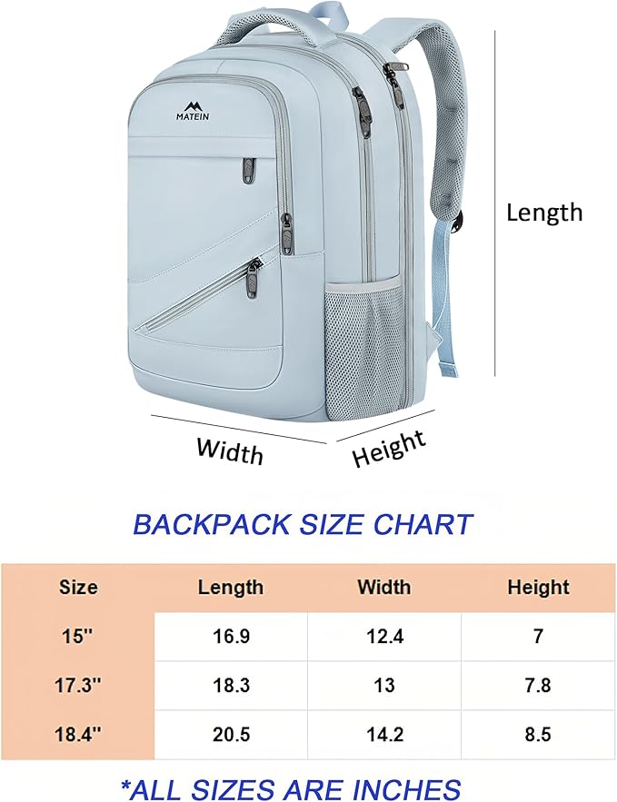MATEIN 18 Inch Laptop Backpack for Women, TSA Approved Laptop Rucksack Large Capacity 50 L, Anti Theft Backpack with Comfortable Shoulder Straps for College Work Travel, Haze Blue