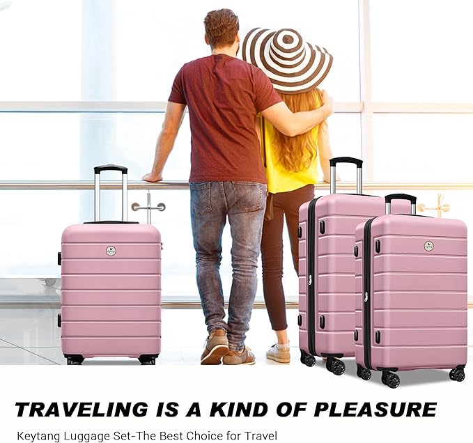 Classic 3-Piece Luggage Set with TSA Lock, Lightweight Suitcase with Spinner Wheels, Hardshell Expandable Carry-On Luggage, 20/24/28 inch, Pink
