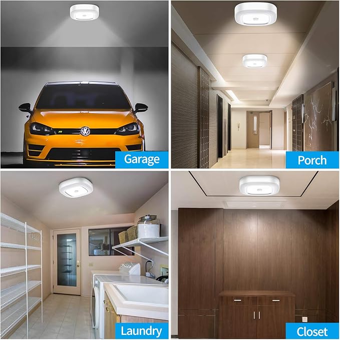 Motion Sensor LED Ceiling Light Battery Operated, Wireless 300LM Indoor | Motion Activated, Motion Sensored, Cool White, Cordless Indoor Use, for Closet, Pantry, Hallway, Stair and Bedroom
