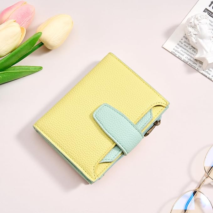 Airkit Small Wallet Women RFID Blocking Soft Leather Bifold Compact Card Holder Wallet for Women with Zipper Coin Pocket 4 ID Window