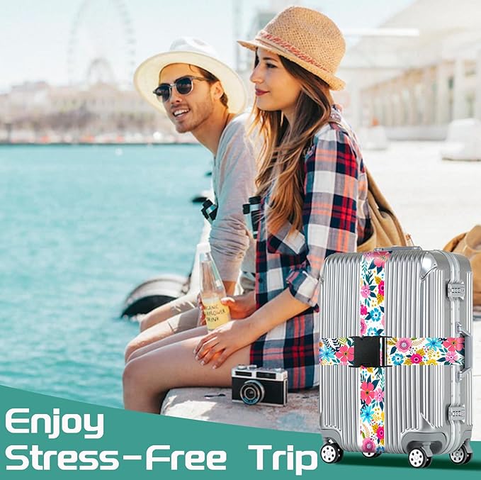 Slohif Luggage Straps for Suitcases Travel Belt Accessories Luggage Connector Identifiers 2 Pack Over Handle with Buckle Unique Nylon Adjustable Strap for Sleeping Bag Car Seat Vector Floral
