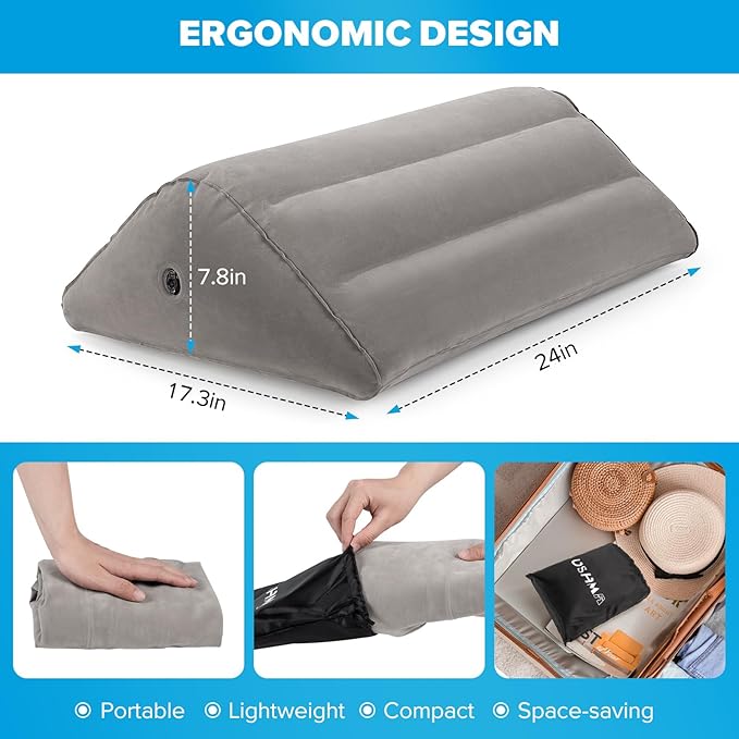 Inflatable Knee Wedge Pillow for Back Sleeping - Ultimate Under Knee Pillow for Sleeping on Back, Comfortable Inflatable Leg Wedge Pillow, Blow up Triangle Pillow for Legs Bolster