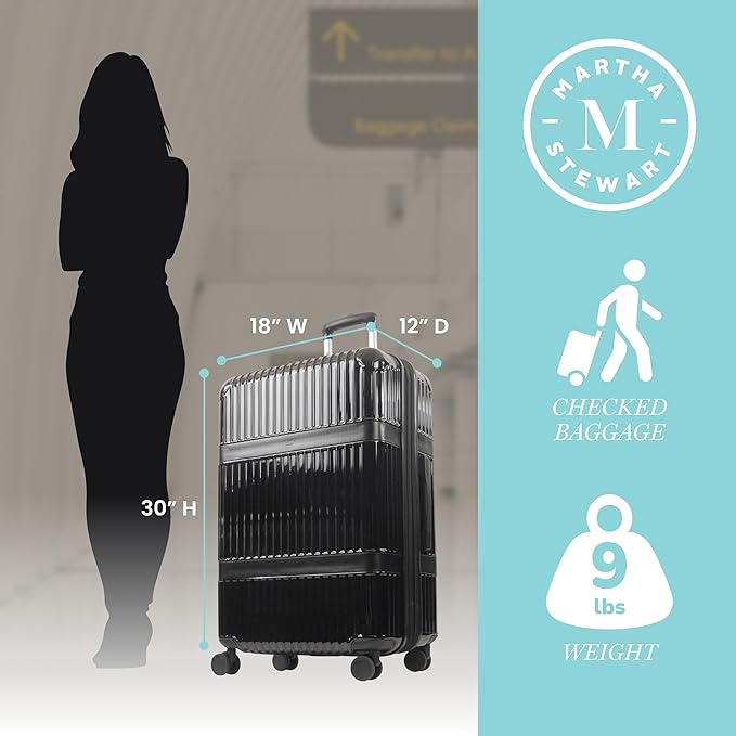 Martha Stewart The Bedford 30 Inch Rolling Luggage, Hardshell Suitcase with Spinner Wheels, Black