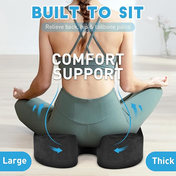 BlissTrends Seat Cushion,5.2in Thick Memory Foam Cushions for Office Chair, Car Seat, Airplane, Relieving Pressure Tailbone Sciatica Back Pain for Long Sitting Office Workers, Car Drivers Grey