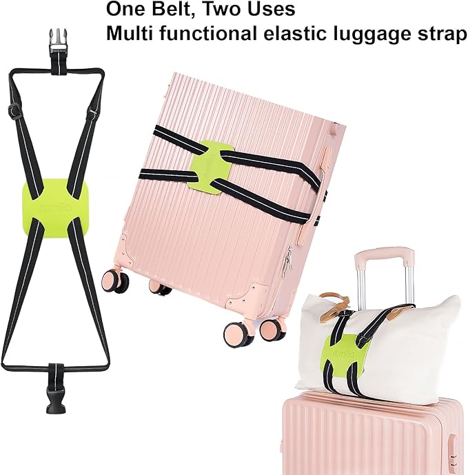 Luggage Straps for Suitcases, Travel Accessories to Connect Two Suitcase, Add A Bag Luggage Strap for Carry On Luggages Adjustable Buckle Belt (Black/Green-1pcs)