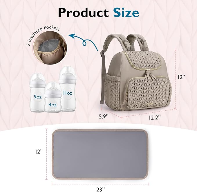 mommore Diaper Bag Small Diaper Backpack Stylish Toddler Baby Mini Maternity Bags Travel Backpacks with Insulated Pockets, Changing Pad, Stroller Straps