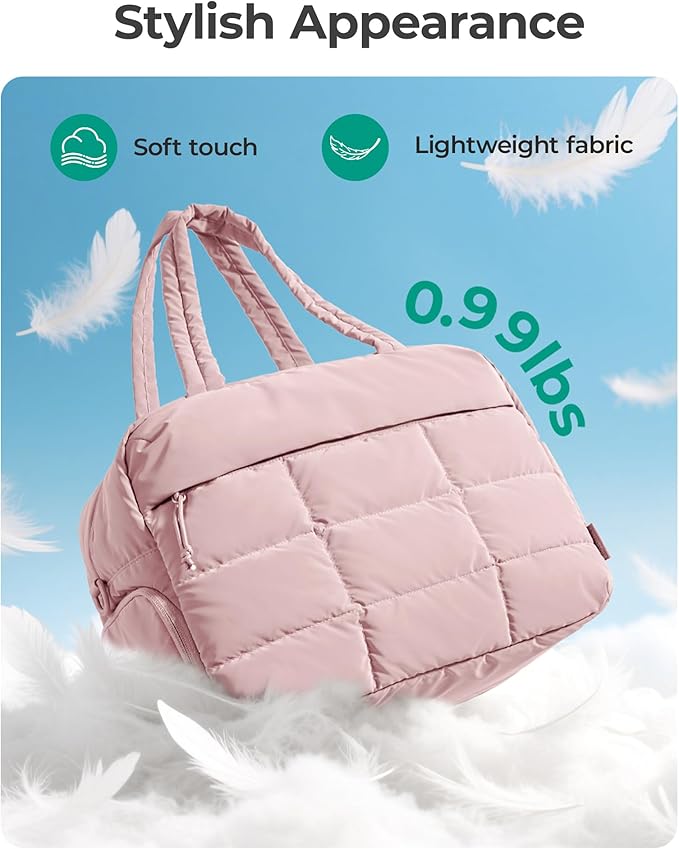 BAGSMART Gym Bag for Women, Carry on Travel Duffel Bag, Water-resistant Weekender with Shoe Compartment for Gym Travel Work, Light Pink, Medium