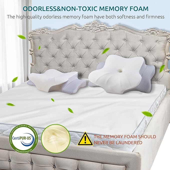 DONAMA Cervical Pillow for Neck and Shoulder Pain Relief, Cooling Contour Memory Foam Pillow, Dual-Height Ergonomic Neck Support Pillow for Side Back Stomach Sleepers with Removable Pillowcase