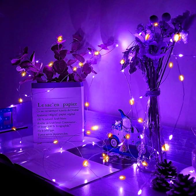 100 Pack Fairy Lights 7Ft 20 LED Twinkle String Lights Battery Operated Waterproof Firefly Starry for Mason Jar Party Wedding Christmas Valentines Day,Orange&Purple