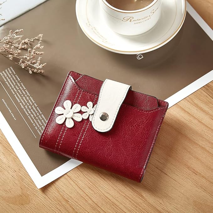 BOSTANTEN Women Leather Wallet RFID Blocking Small Bifold Zipper Pocket Wallet Card Case Purse with ID Window