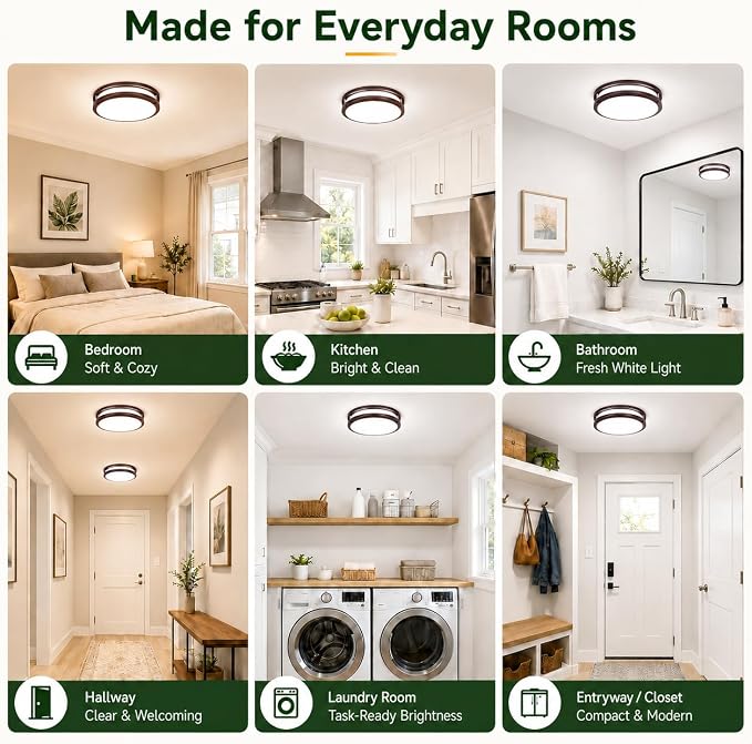 13inch 36W LED Ceiling Light, 1-Pack Oil Rubbed Bronze Flush Mount Light Fixture, 3600LM 2700K/3000K/4000K/5000K/6500K Selectable Ceiling Light, Modern Dimmable Lighting for Kitchen Hallway Bathroom