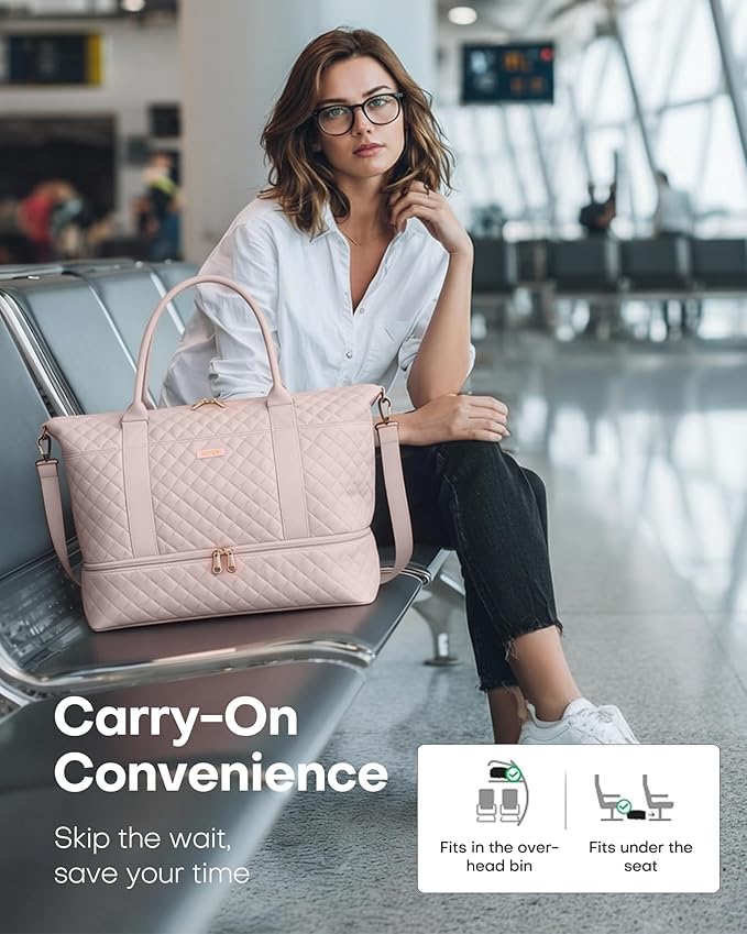 HOTOR Travel Duffel Bag - Weekender Bags for Women, Gym Tote Bags with Shoe Compartment, Carry On Overnight Bag with Toiletry Bag for Travel Essentials and Travel Accessories, Pink, 15.8"×18.1"×8.7"