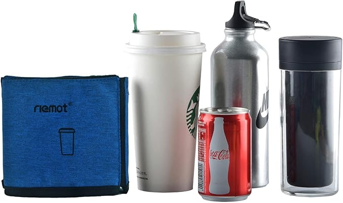 riemot Luggage Travel Cup Holder Free Hand Drink Carrier - Hold Two Coffee Mugs - Fits Roll on Suitcase Handles - Gifts for Flight Attendants Travelers Accessories Navy