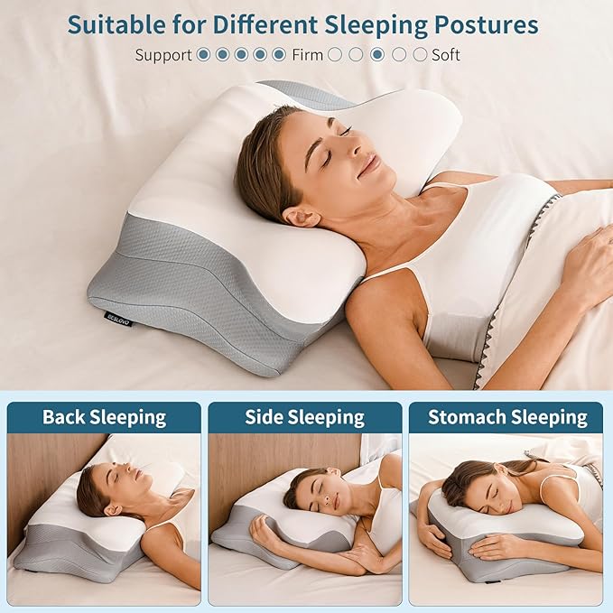 Cervical Neck Pillow for Pain Relief - Ergonomic Memory Foam Pillows for Sleeping, Cooling Side Sleeper Pillow for Neck Support, Contour Orthopedic Bed Pillow for Back Stomach Sleepers