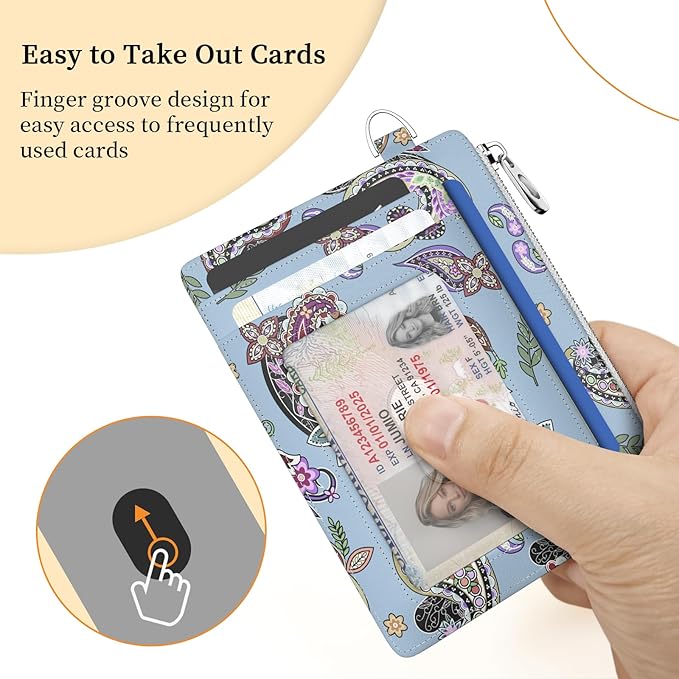 Hancynir Slim Wallet Women Credit Card Holder Boho RFID Blocking Small Cute Card Wallets Mini Front Pocket PU Leather Card Case Thin Travel Zipper Coin Cash Ladies Female Wallet Gifts