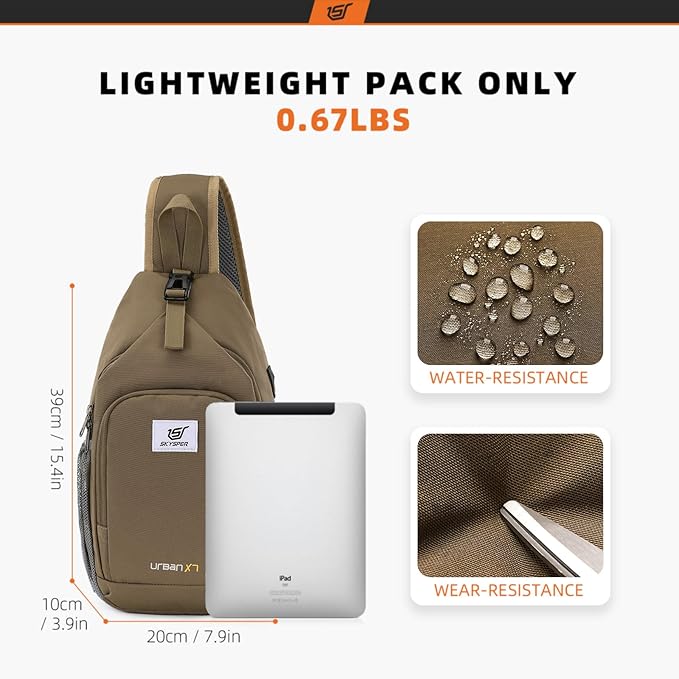 SKYSPER Sling Bag RFID Crossbody Sling Backpack Cross Body Shoulder Bag Travel Hiking Daypack for Women Men(Taupe)
