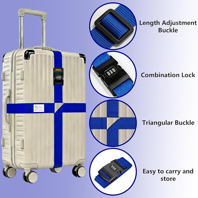 Luggage Straps for Suitcases,Travel Luggage Straps with Lock and Luggage Tags,Suitcase Strap,Adjustable Bright-Colored Travel Belt for Travel Suitcase Bag Closure Accessories. (Blue)