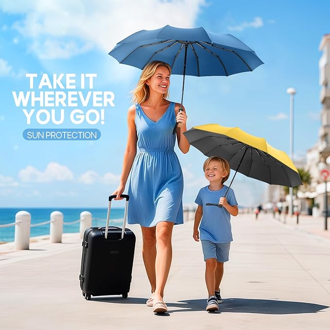 Travel Compact Umbrella, Folding Travel Umbrella for Rain and Shine Small, Windproof Automatic Open/Close, Portable Umbrellas