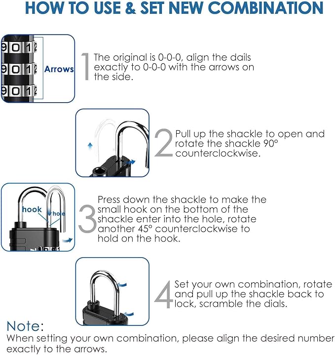 8 Pack Combination Lock, 3-Digit Waterproof Keyless Padlock, Zinc Alloy Outdoor Resettable Travel Luggage Locks for Backpack, Gym Locker, Hasp, Fence, Gate, Case, Toolbox-Black