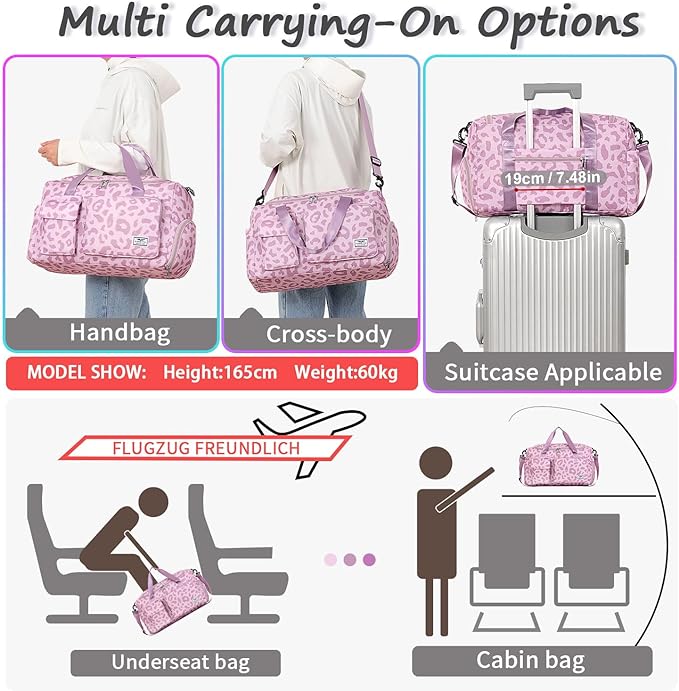 FIORETTO Women's Gym Duffle Bag with Shoes Compartment, 30L Capacity, Ideal for Travel, Gym, Sports, Duffel, Weekender