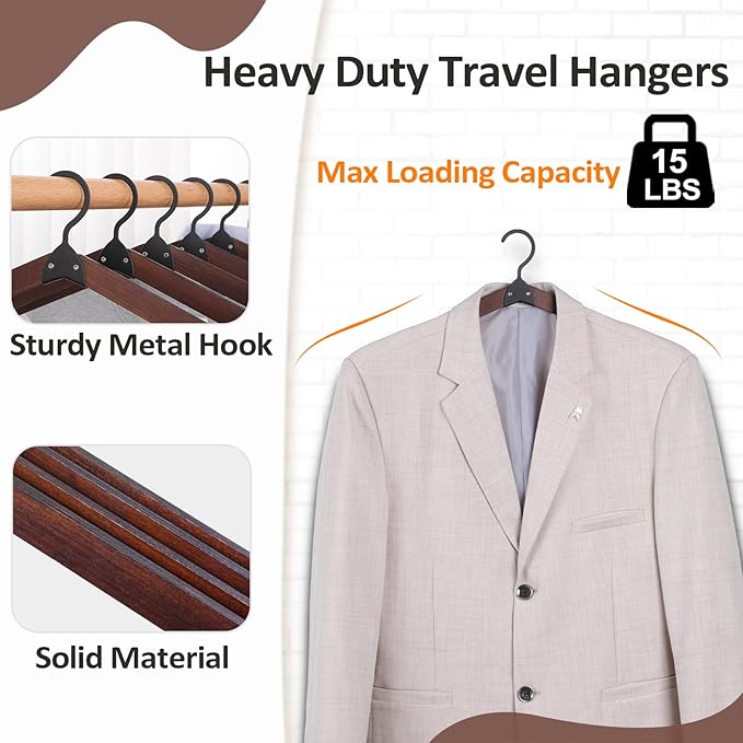 Edergoo Foldable Hangers 8 Pack, Wooden Travel Hangers Foldable for Suitcase, Portable Folding Travel Hanger for Cruise, Collapsible Space Saving RV Hanger for Trip