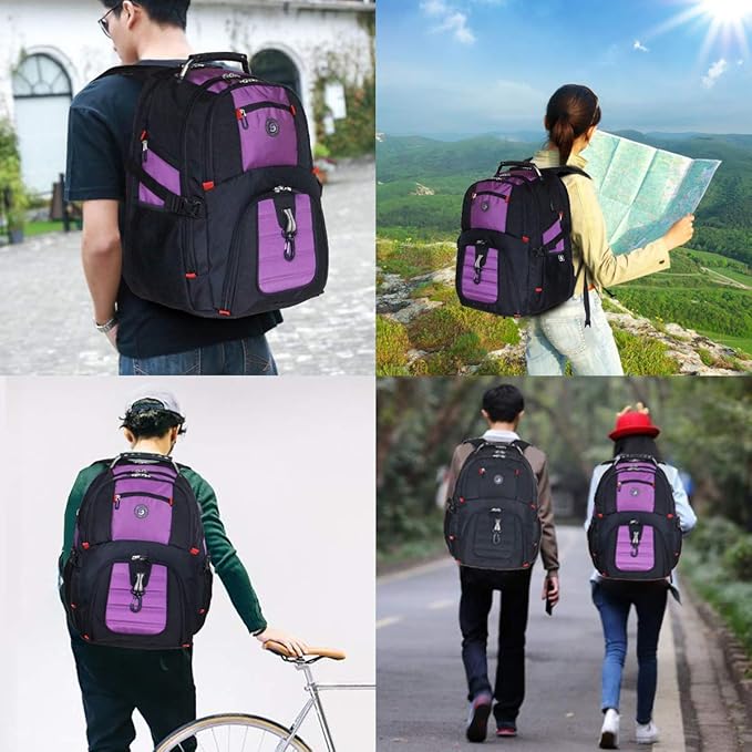 SHRRADOO Extra Large 50L Travel Laptop Backpack with combination lock, College High School Backpack Airline Approved Business Work Bag Fit 17 Inch Laptops for Men Women,Purple