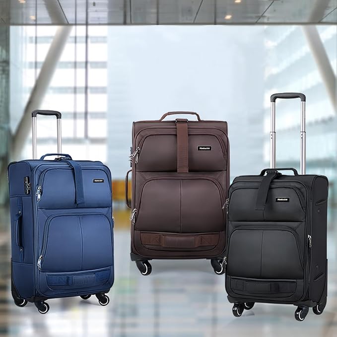 Hanke 24 inch Softside Expandable Luggage with Spinner Wheels, Medium Size Suitcase Checked Luggage Travel Luggage Rolling Suitcase,Black