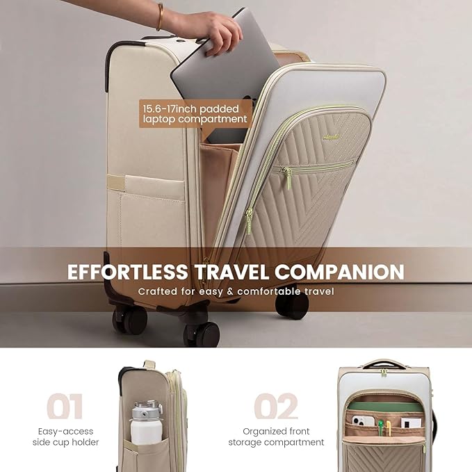 LOVEVOOK Carry On Luggage 22x14x9 Airline Approved,20 Inch Carry-on Suitcase for Women,Softside Suitcases with Wheels,Rolling Checked Luggage with TSA Lock,Lightweight Travel