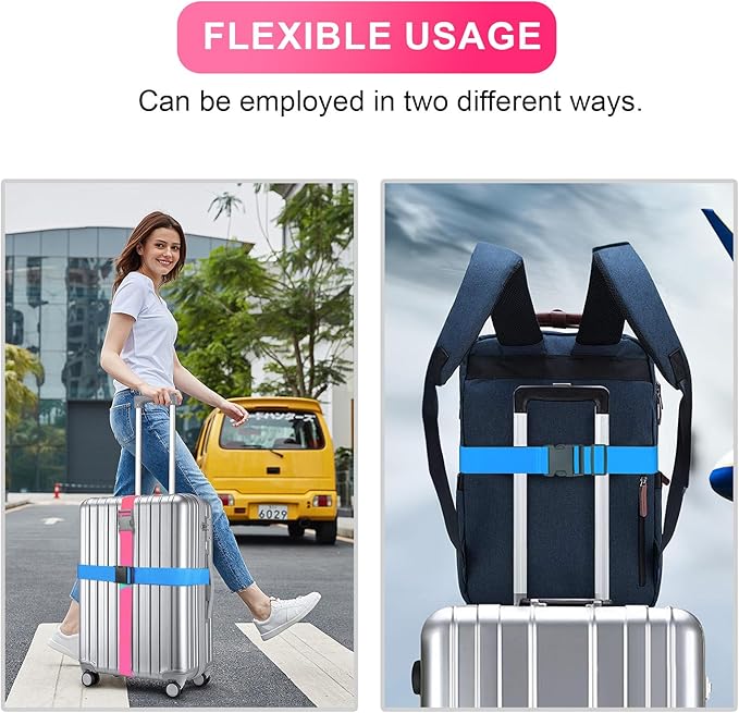 Luggage Straps for Suitcases TSA Approved, Travel Belt Suitcase Belt, Suitcase Straps TSA Approved, Luggage Belt Strap TSA Approved, Travel Straps for Luggage, 4Pcs Luggage Band, Bule & Pink