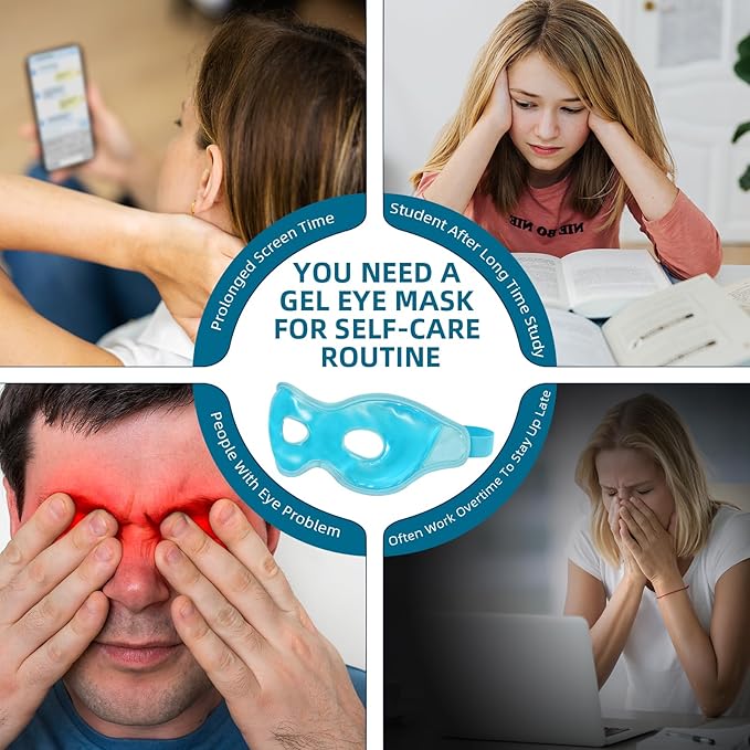 2 Pack Cooling Eye Mask for Puffy Eyes,Reusable Gel Cold Compress Pack for Puffy Eyes & Dark Circles, After Eyes Surgery, Migraine Relief, Headaches