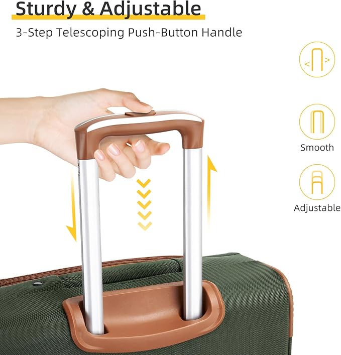 LARVENDER Luggage Sets 5 Piece Softside Expandable Suitcases Set with Spinner Wheels TSA Lock, Lightweight Soft Shell Rolling Travel Luggage Set Clearance for Men and Women, Green Brown
