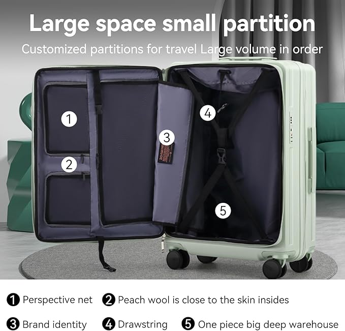 ROAMING Elegance Checked Luggage, 24 Inch Hardside Suitcase, Front Opening Lightweight Hardshell with Spinner Wheels Tsa Lock Cup Holder Large Suitcase Specially Designed Ergonomic Pull Rod Handle