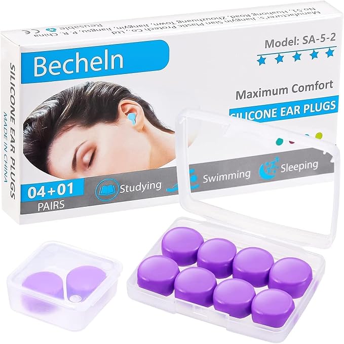 Reusable Silicone Ear Plugs, Waterproof Noise Cancelling EarPlugs for Sleeping, Mowing, Swimming, Airplanes, Concerts