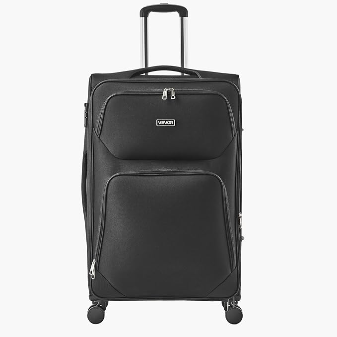 VEVOR Softside Expandable Luggage with Spinner Wheels, 28-Inch Softside Checked Large Luggage, Lightweight Checked Suitcase with Expandable Zippered Pocket and TSA Lock, Black