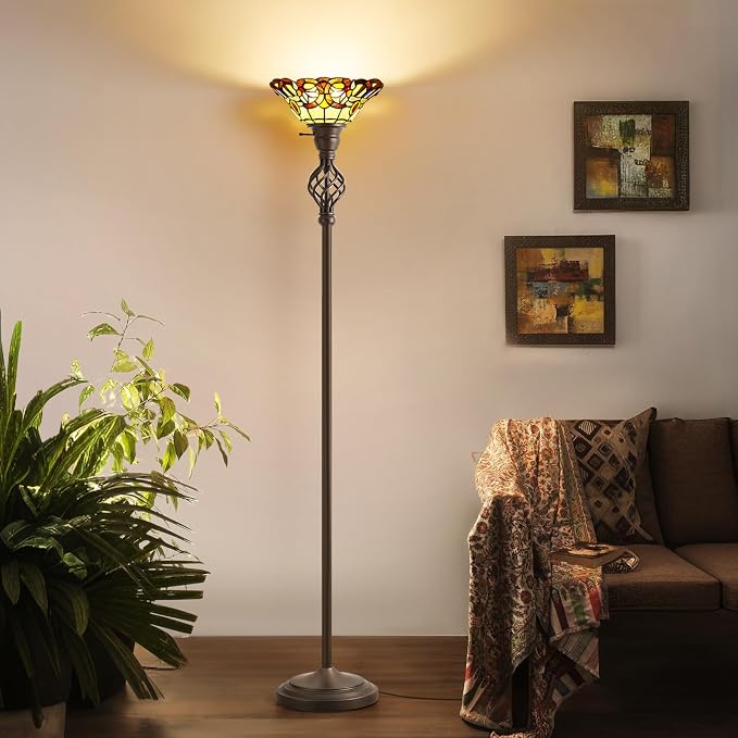 Tiffany Floor Lamp Torchiere Floor Lamp with Stained Glass 71 Inch Tall Floor Lamp Standing Reading Light Floor Lamp for Living Room Corner Bedroom Home Office, Bulbs Included