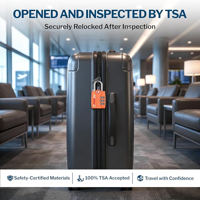 Forge Open Alert TSA Approved Luggage Locks - 3 Digit Combination, Easy Read Dials, Zinc Alloy Body - Ideal Travel Lock for Luggage, Suitcases, Bags & Toolboxes (Orange 2 Locks)