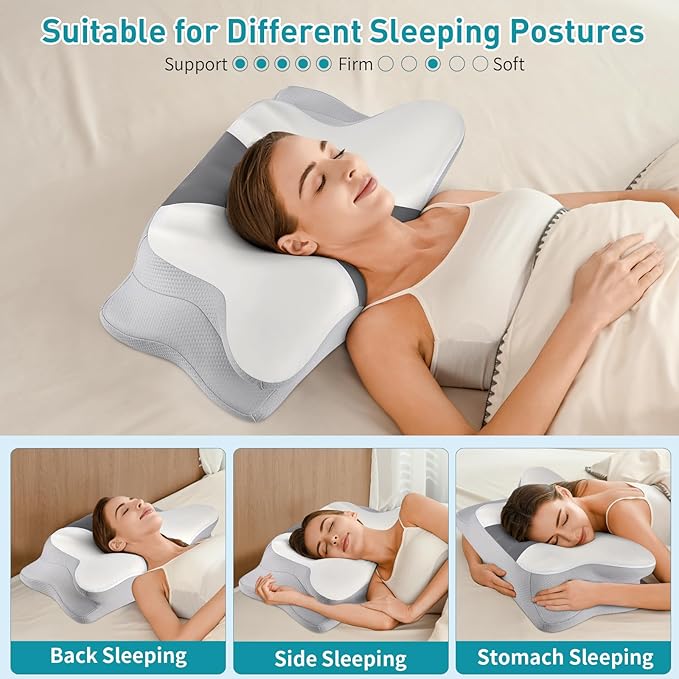 Cervical Pillow for Neck Pain Relief - Ergonomic Pillow for Sleeping Side Sleeper Pillow for Adults, Contour Neck Pillow Cooling Memory Foam Pillows, Orthopedic Bed Pillow for Back Stomach Sleepers