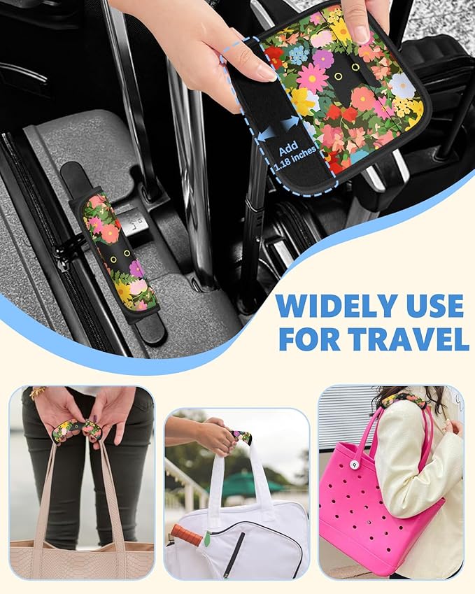 Slohif Luggage Handle Wrap 3Pcs Suitcase Identifier - Bag Strap Cover For Bogg Travel Accessories Easy Identification Bright Marker Sleeve Grips Comfort Neoprene Concealed Tag For Airport Cat