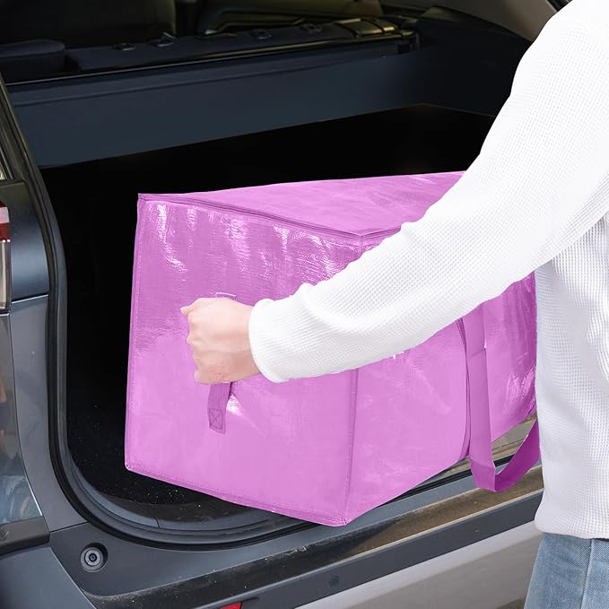 TICONN 6 Pack Extra Large Moving Bags Heavy Duty with Zippers & Carrying Handles, Durable Storage Bags Moving Boxes for Closet Organizers and Storage (6 Pack, Pink)