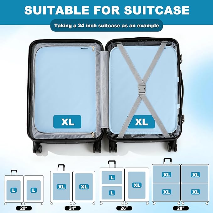 Extra Large Compression Packing Cubes for Travel Essentials, 2 Set Expandable Travel Cubes for Packing Bags Suitcase Organizer, Blue