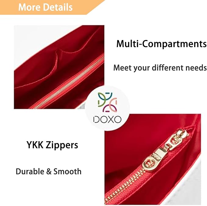 Doxo Purse Organizer Insert,Tote Bag Insert for LV Neverfull PM, C.oach City 30 and More, Ultra Lightweight Bag Organizer Insert with Zipper (Medium,White-red)