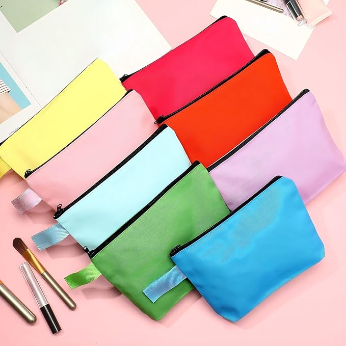 Saintrygo 10 Pieces Canvas Makeup Bags Bulk for Women Travel Cosmetic Organizer Plain Storage Pouch Multi-Purpose Blank Travel Toiletry DIY Craft Bags with Zipper(Pastel,9.8 x 5 x 2 Inch)