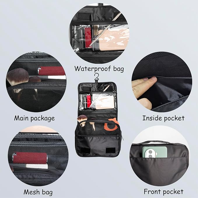 Foldable Hanging Travel Toiletry Bag,Waterproof Portable Travel Bags, Multifunction Travel Makeup Cosmetic Bag Organizer with Hanging Hook (Blue)