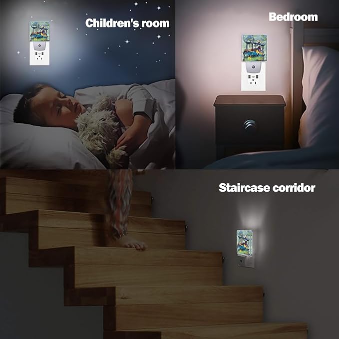 Retro Country Riverside Night Light Plug in Wall Lamp Smart Dusk to Dawn Sensor for Home Decorative, Kids Room Bedroom Bathroom Kitchen Hallway Gifts