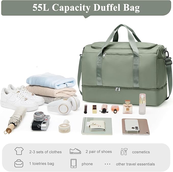 Travel Duffle Bag with Shoe Compartment, XL Weekender Bags for Women, Carry On Overnight Bags for Gym Sports & Business Trips, Water-Resistant Hospital Bag for Labor and Delivery