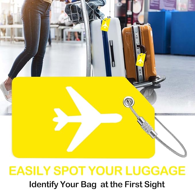 8pack Luggage Tags for Suitcases with Name ID Card, Quickly Spot Luggage Identifier Tags, Flexible Silicone Name Tags for Backpacks, Suitcases, Travel Bags, Baggage, Cruise (Yellow)
